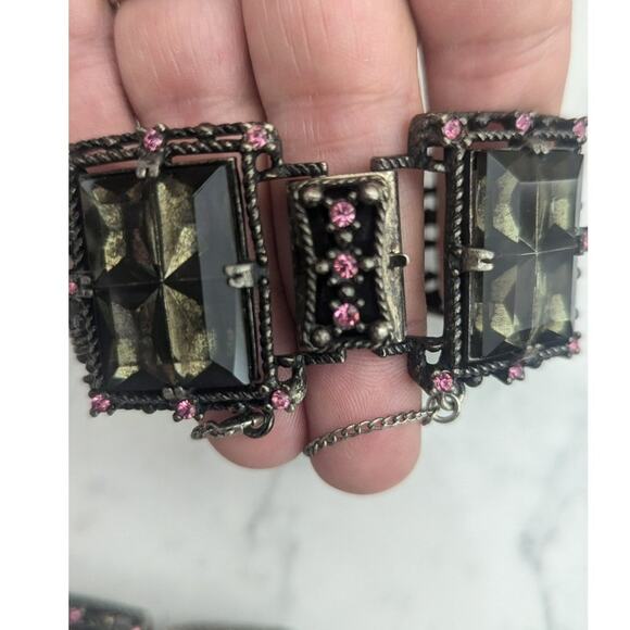 Vintage Sarah Coventry Midnight Magic Bracelet and earring set statement stamped - Picture 6 of 9